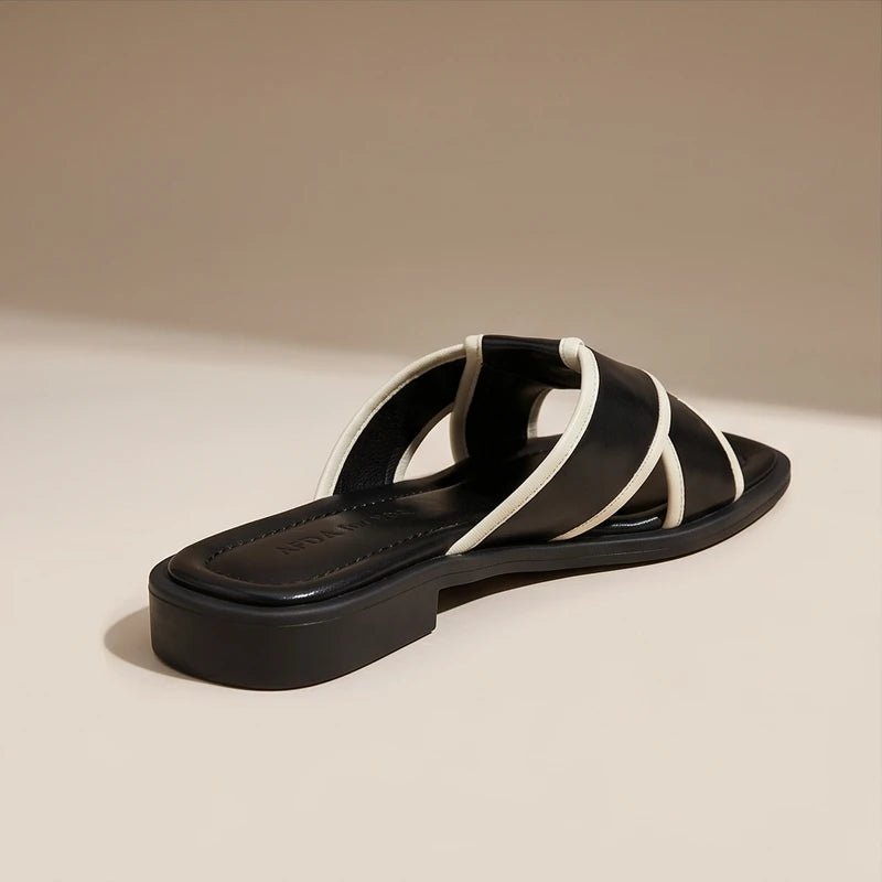 Women's Flat Slide Sandals - Contrast Piping and Crisscross Straps