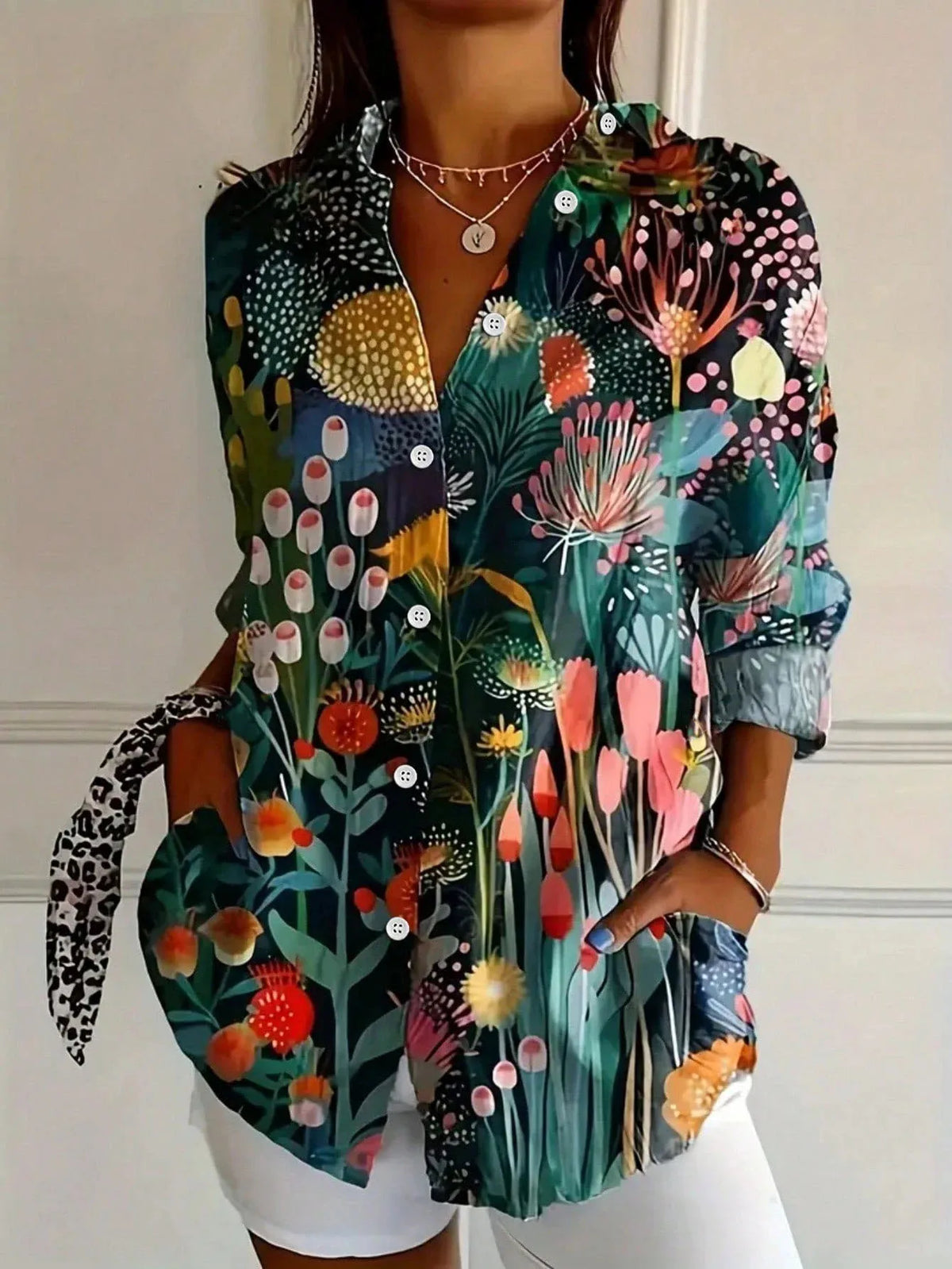 Women's Floral Blouse Printed Button Down Loose Fit Shirt