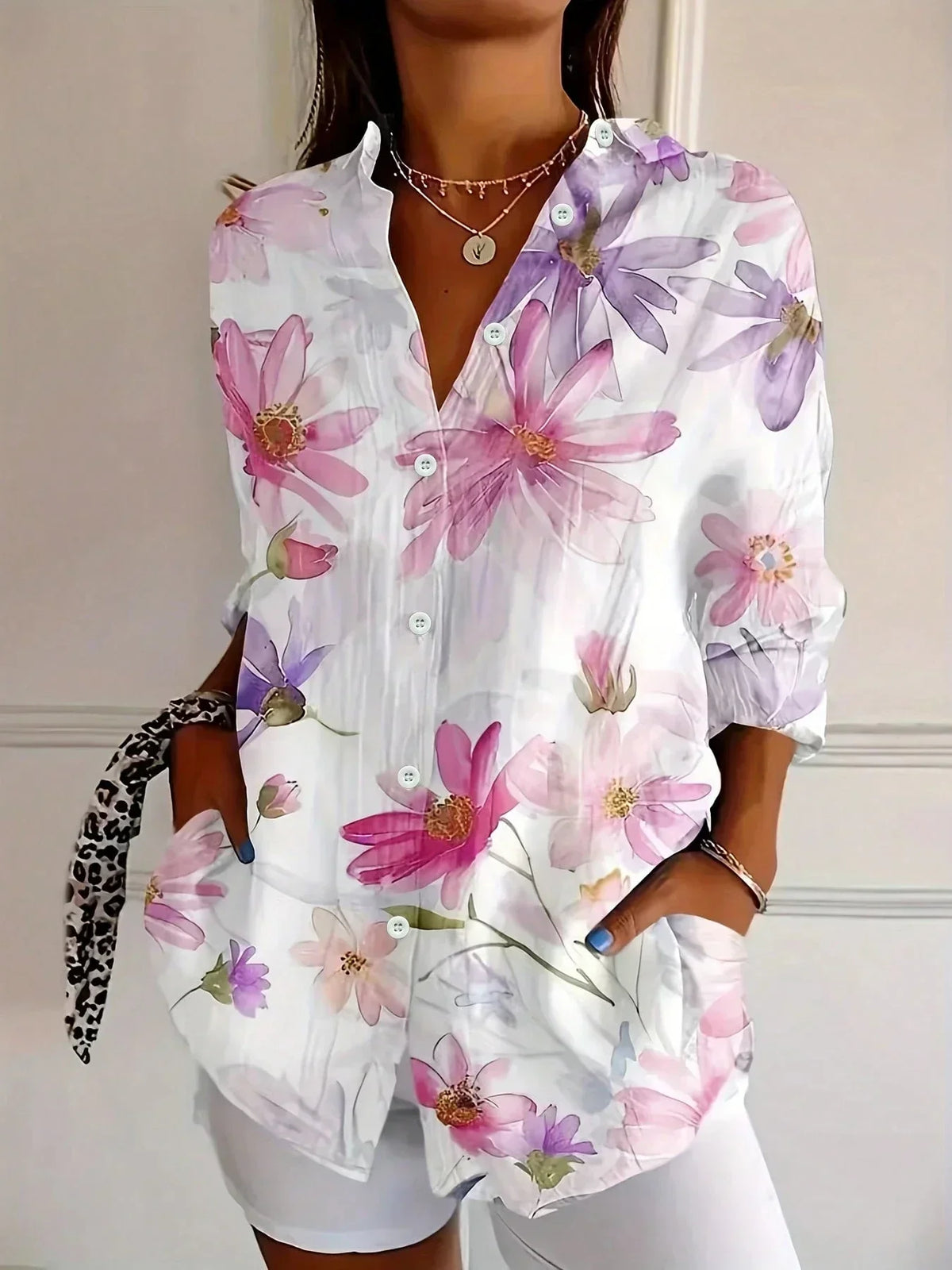 Women's Floral Blouse Printed Button Down Loose Fit Shirt