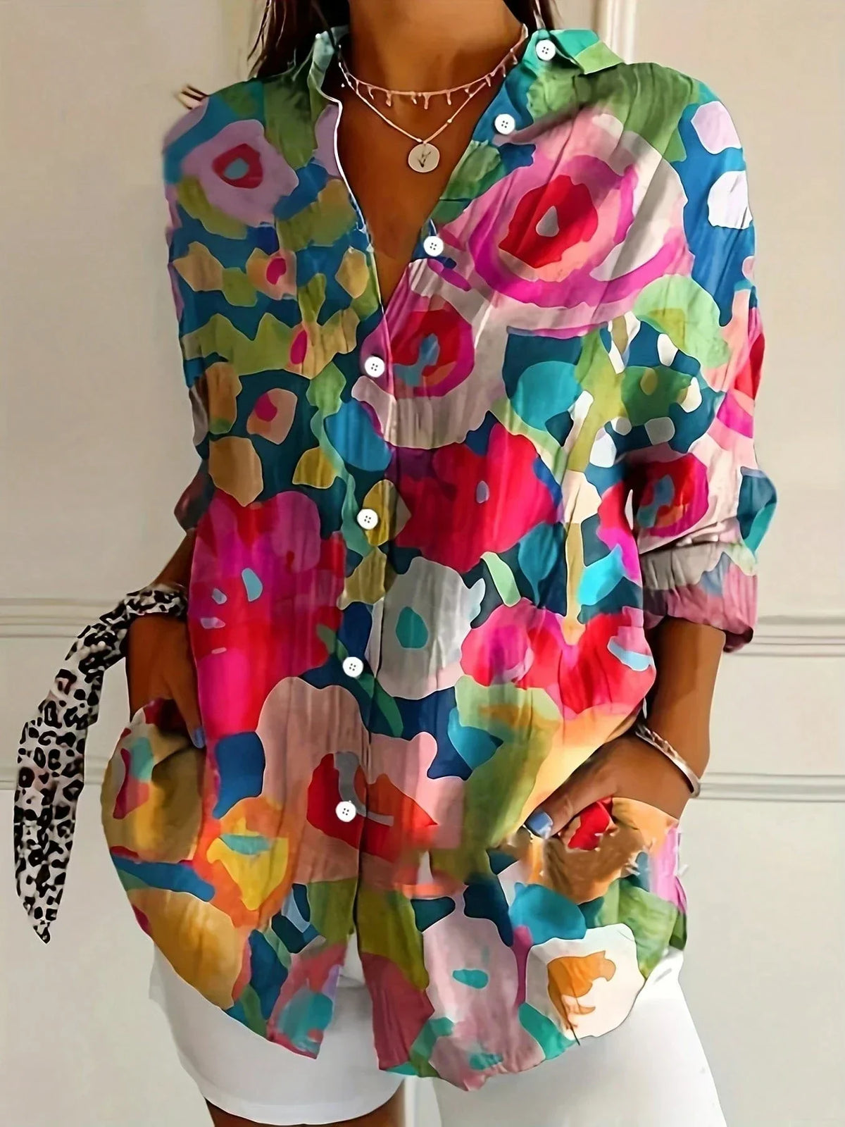 Women's Floral Blouse Printed Button Down Loose Fit Shirt