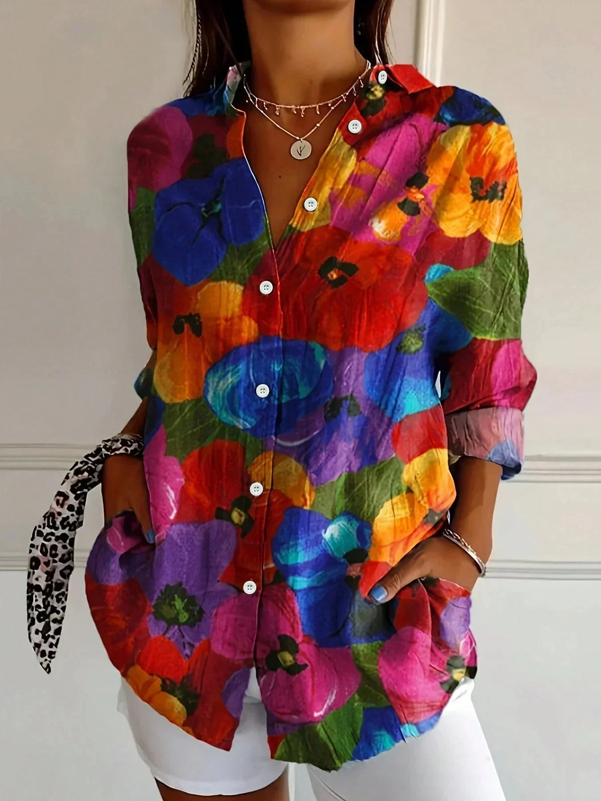 Women's Floral Blouse Printed Button Down Loose Fit Shirt