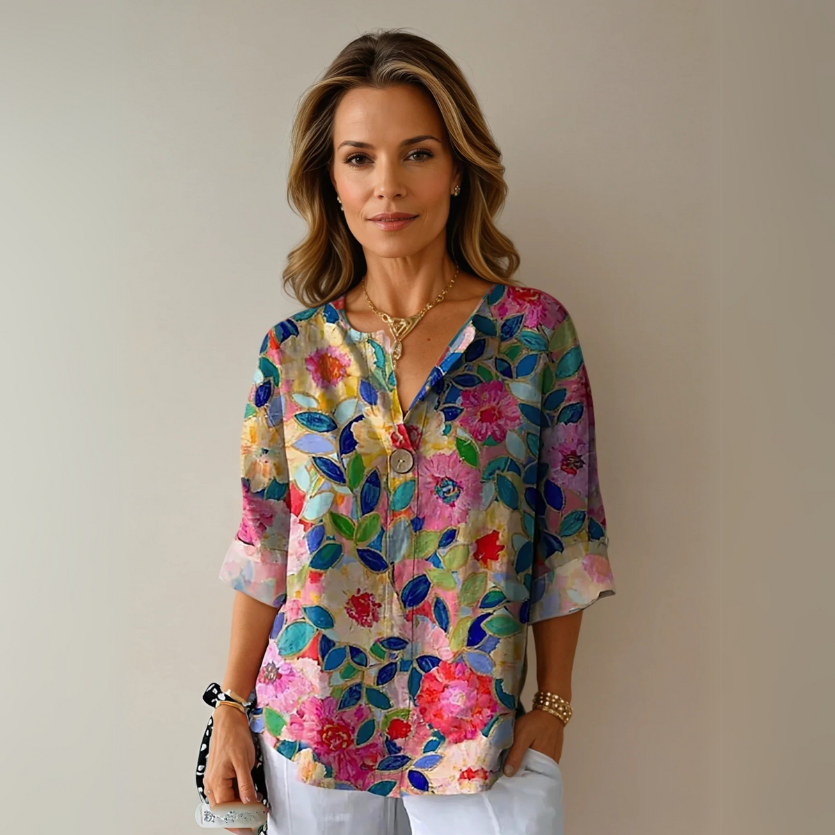 Women's Floral Blouse Summer Print V Neck Shirt