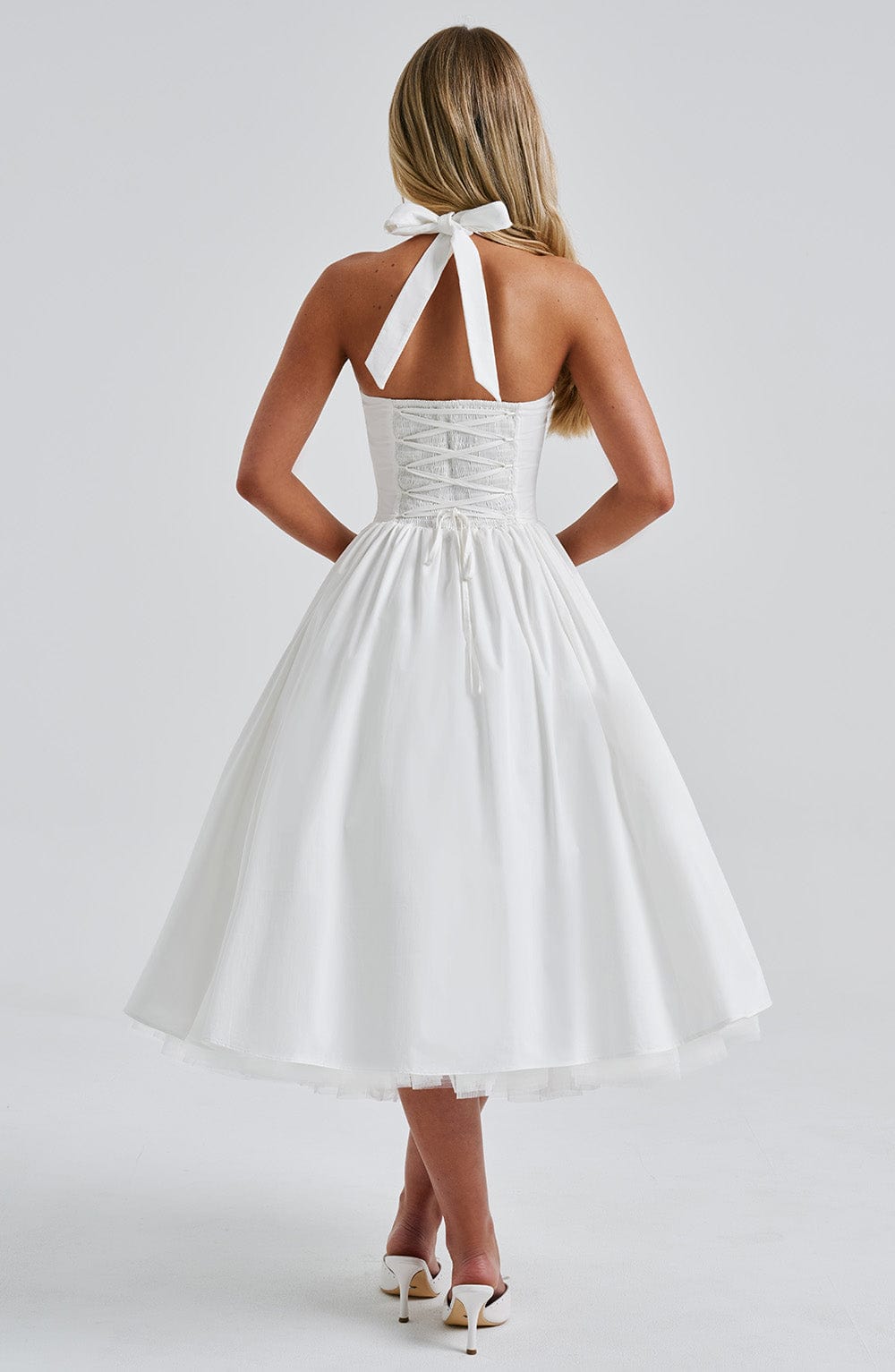 Women's Halter Pleated Midi Dress - Smocked Bodice