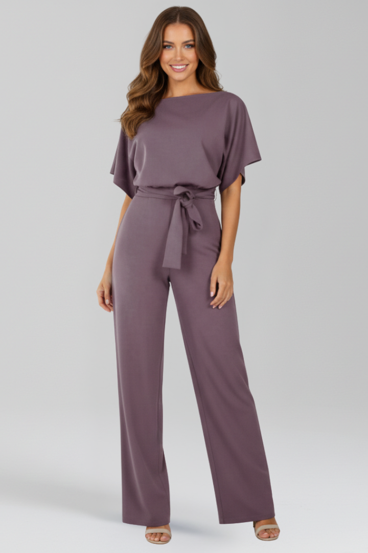 Women's Jumpsuit - Tie Waist Design and Wide Leg Detail