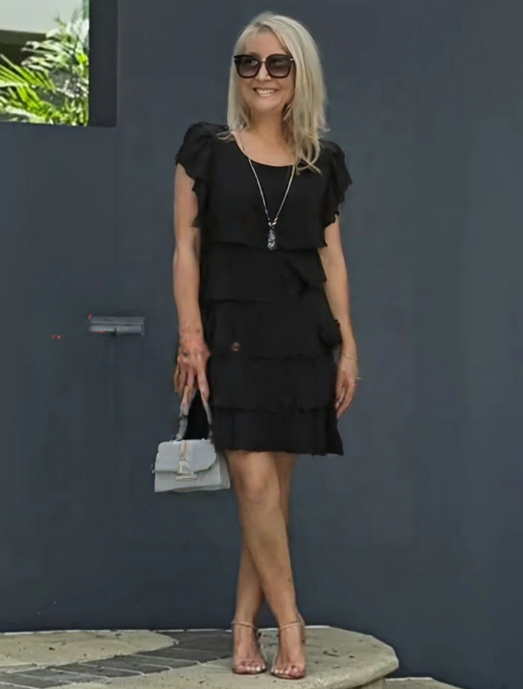 Women's Layered Midi Dress Tiered Short Sleeve Ruffled
