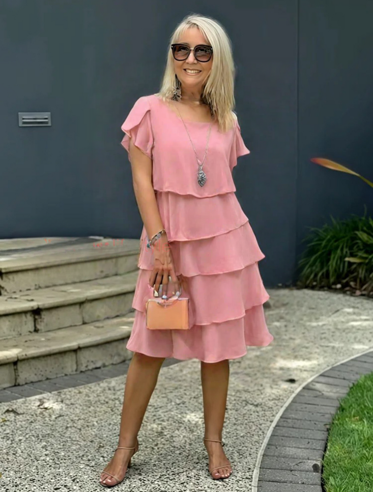 Women's Layered Midi Dress Tiered Short Sleeve Ruffled