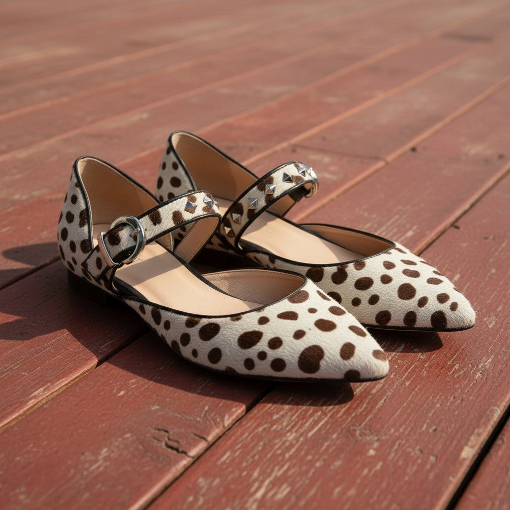 Women's Leopard Print Flat Sandals Ankle Strap Pointed Toe