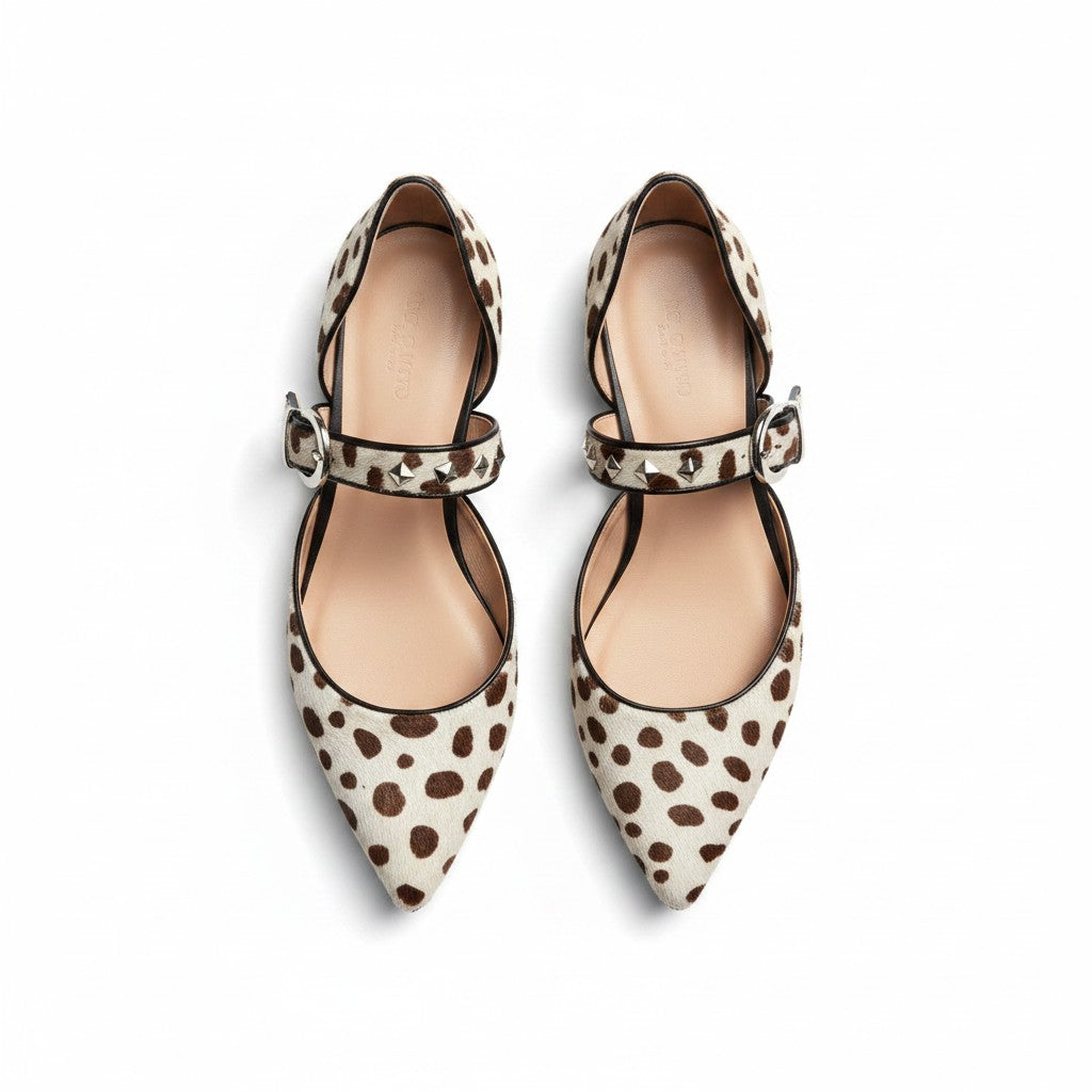 Women's Leopard Print Flat Sandals Ankle Strap Pointed Toe