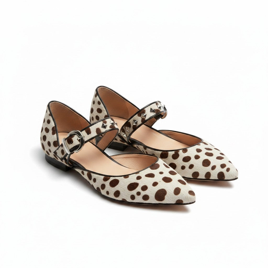 Women's Leopard Print Flat Sandals Ankle Strap Pointed Toe