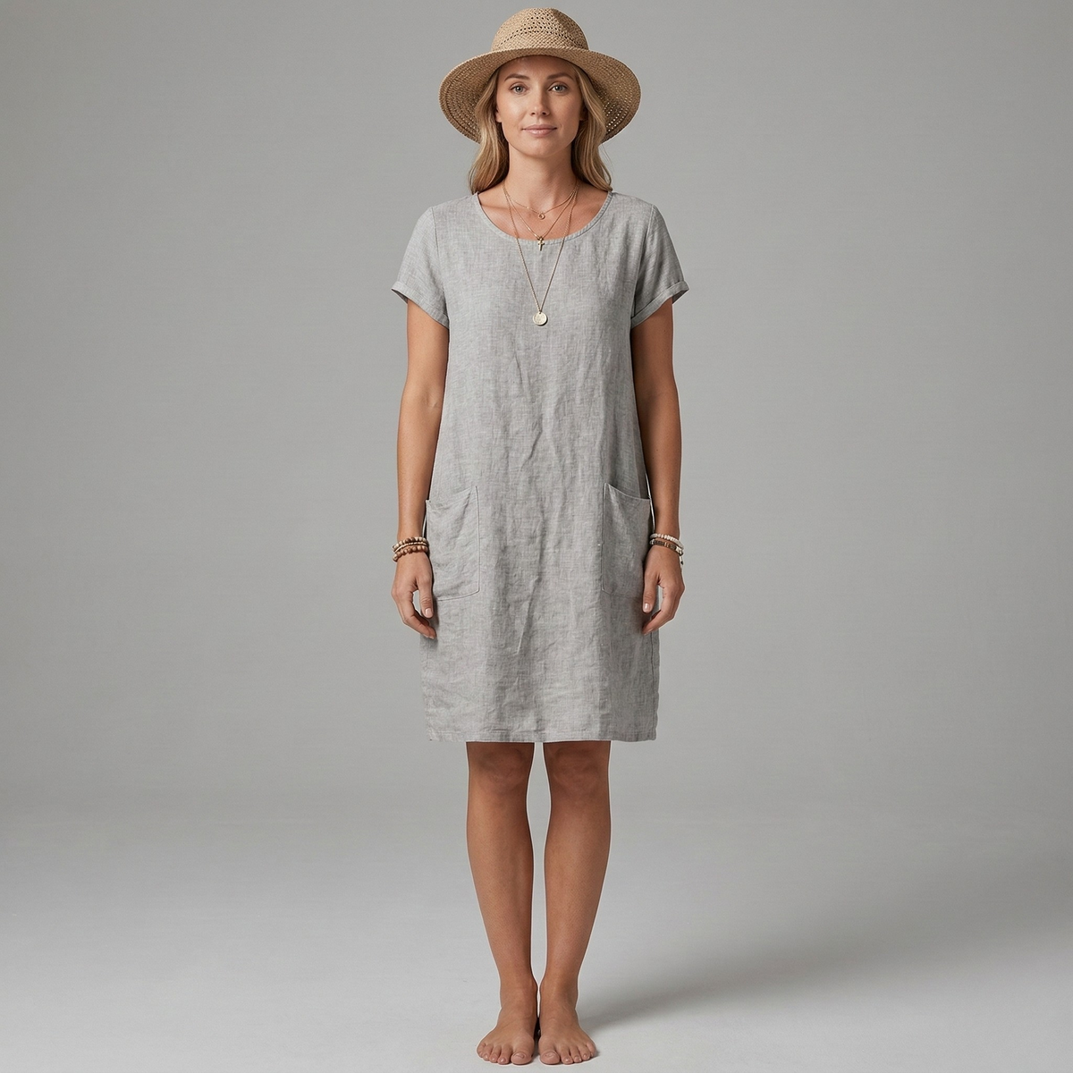 Women's Mini Dress - Short Sleeve with Front Pockets