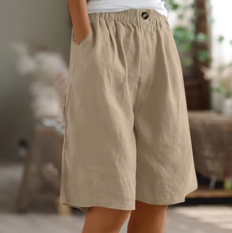Women's Linen Shorts Wide Leg Elasticated Waist Summer