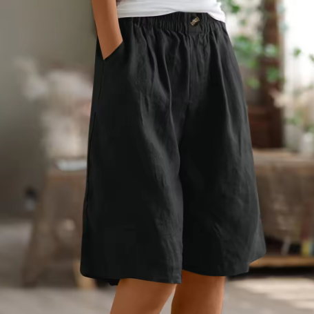 Women's Linen Shorts Wide Leg Elasticated Waist Summer