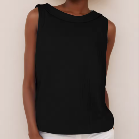 Women's Linen Top Sleeveless Roll Collar Shell Blouse