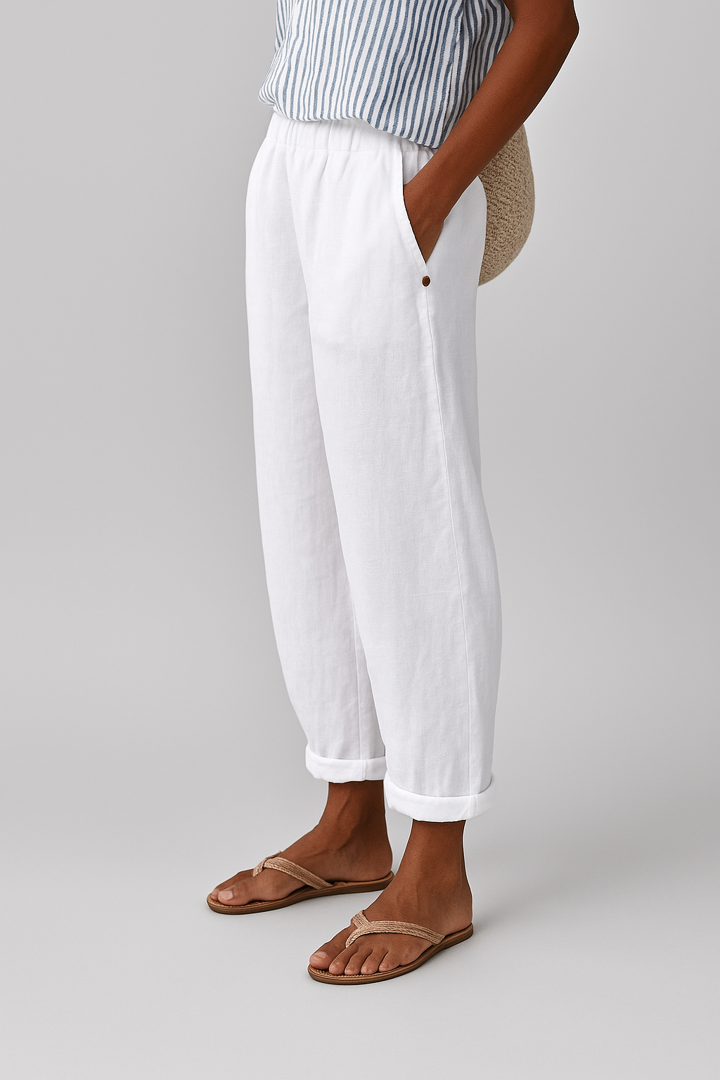 Women's Linen Trousers Tapered Elasticated Waist Summer