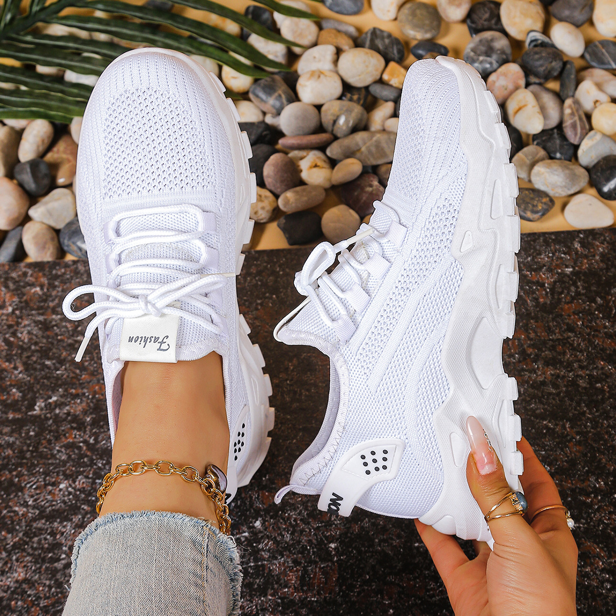 Women's Mesh Trainers - Lace-Up and Chunky Sole Detail