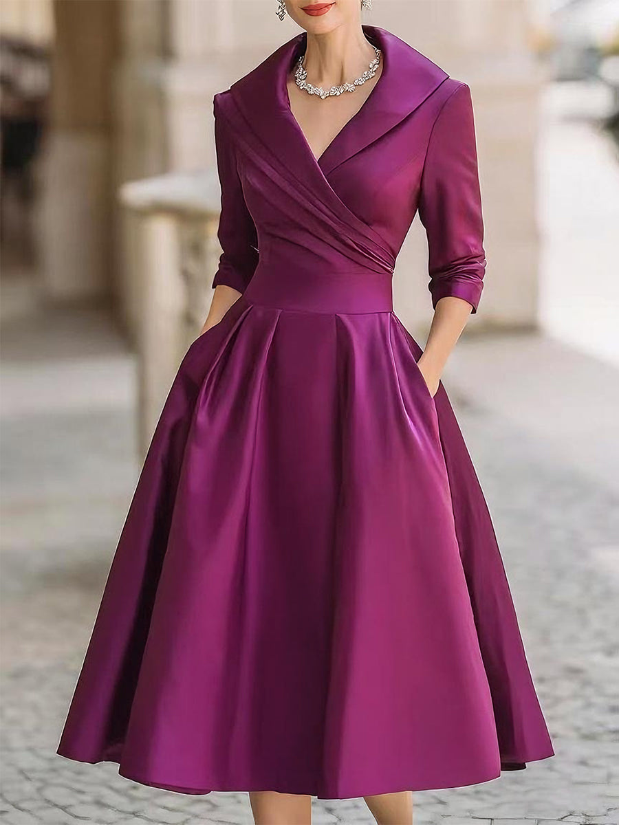 Women's Midi Dress Evening Cocktail Wrap Flare