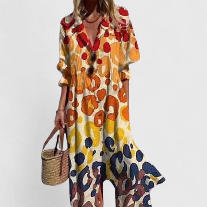 Women's Midi Shirt Dress - Long Sleeves and Abstract Graphic Print