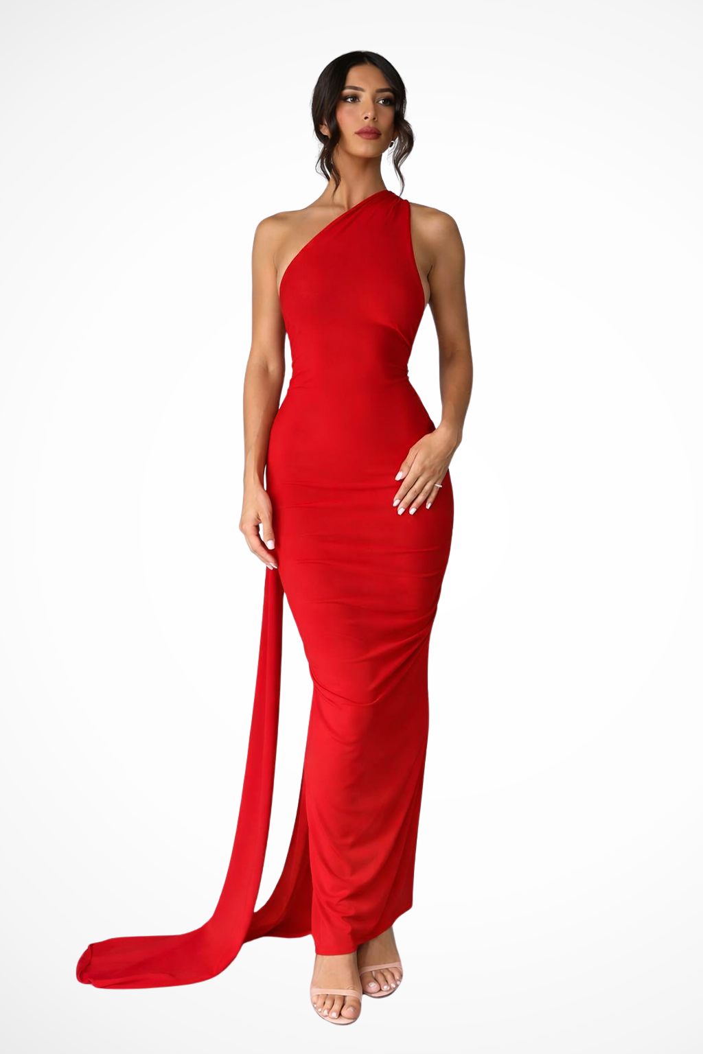 Women's One Shoulder Maxi Dress Backless Ruched Race Day Evening