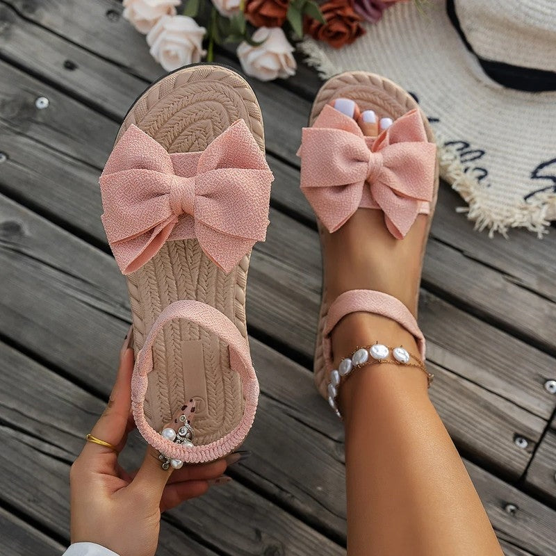 Women's Orthopedic Bow Detail Flat Sandals Slip-On Design