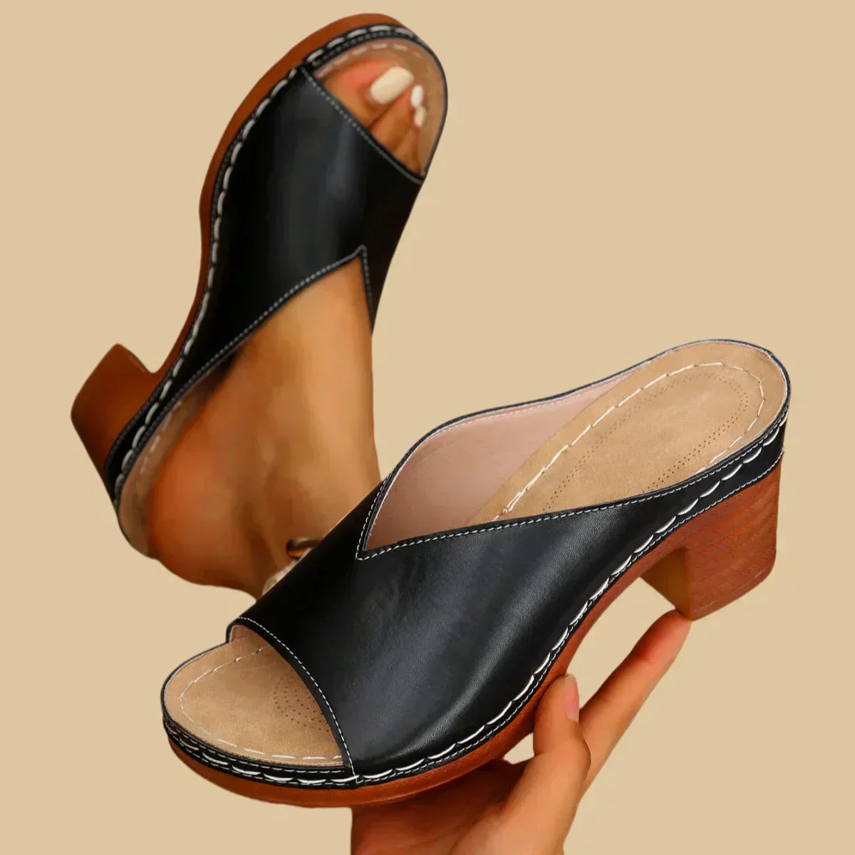 Women's Orthopedic Sandals Block Heel Open Toe Mules