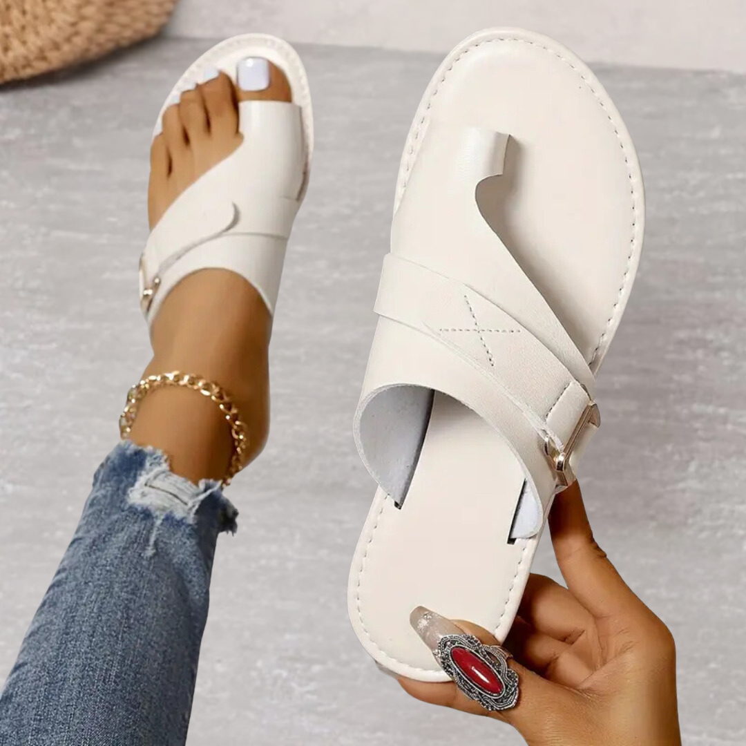 Women's Orthopedic Sandals Toe Loop Slides Adjustable Crossover Flat Mules