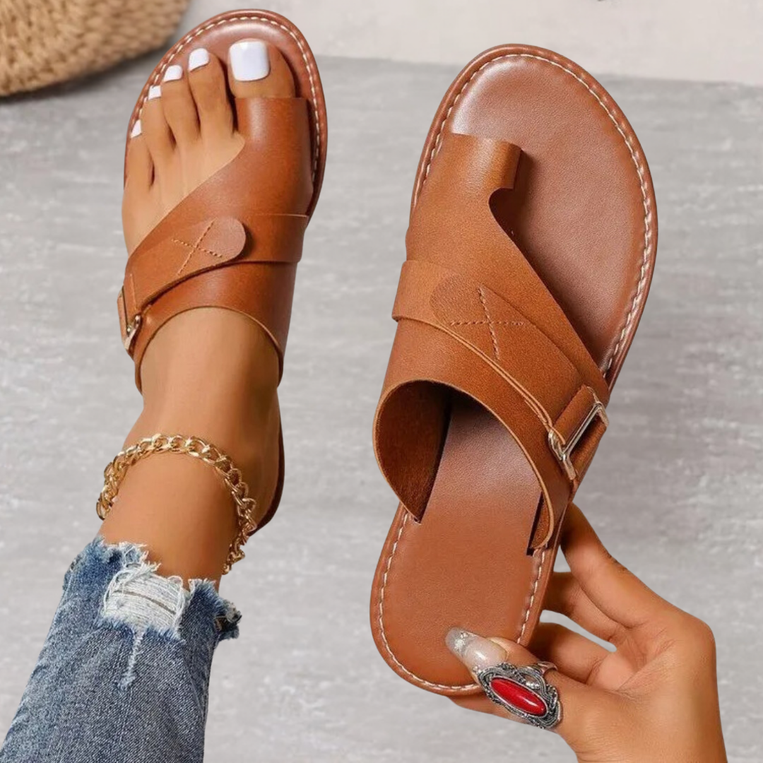 Women's Orthopedic Sandals Toe Loop Slides Adjustable Crossover Flat Mules