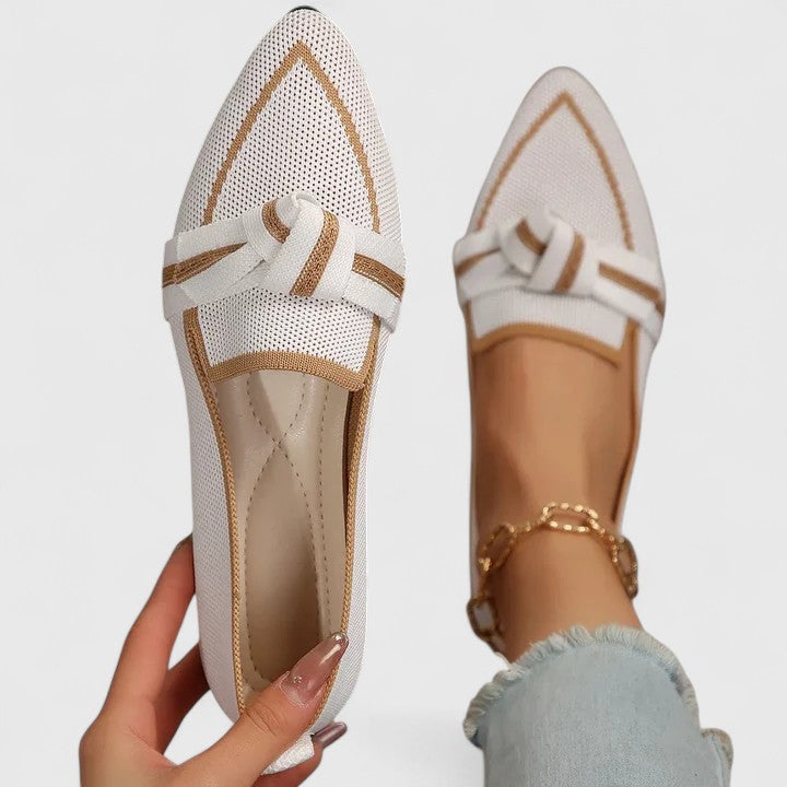 Women's Pointed-Toe Knit Loafers - Striped Knot Detail and Cushioned Sole
