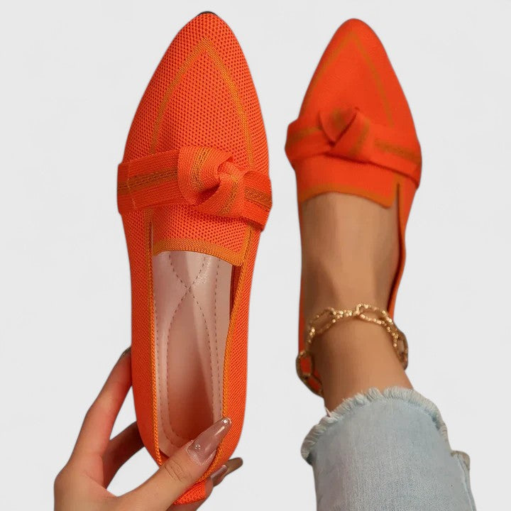 Women's Pointed-Toe Knit Loafers - Striped Knot Detail and Cushioned Sole