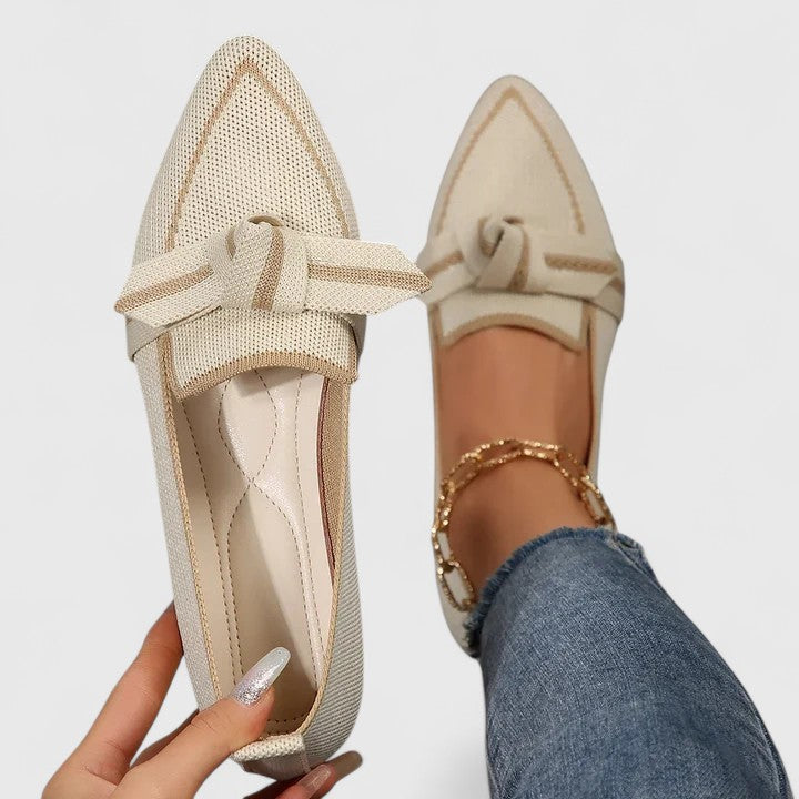 Women's Pointed-Toe Knit Loafers - Striped Knot Detail and Cushioned Sole