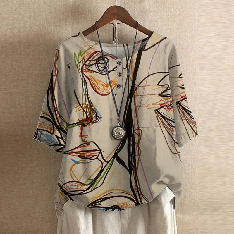 Women's Printed Blouse Summer Loose Fit Tunics