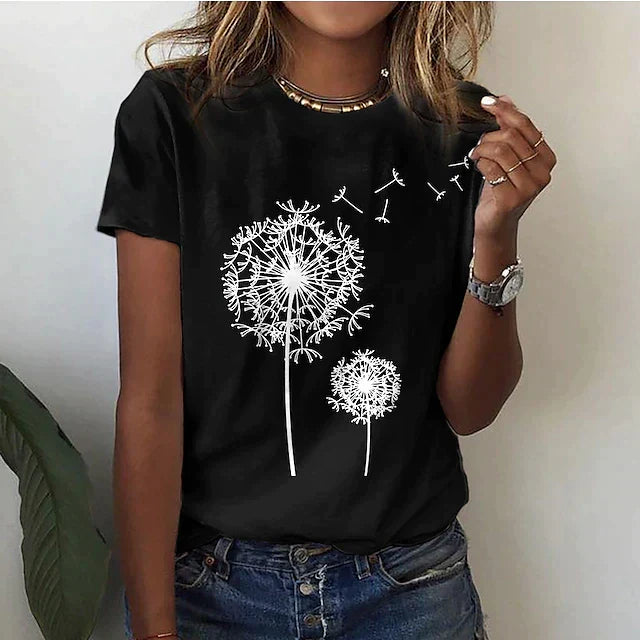 Women’s Round Neck Short Sleeve T-Shirt - Minimalist Print Design