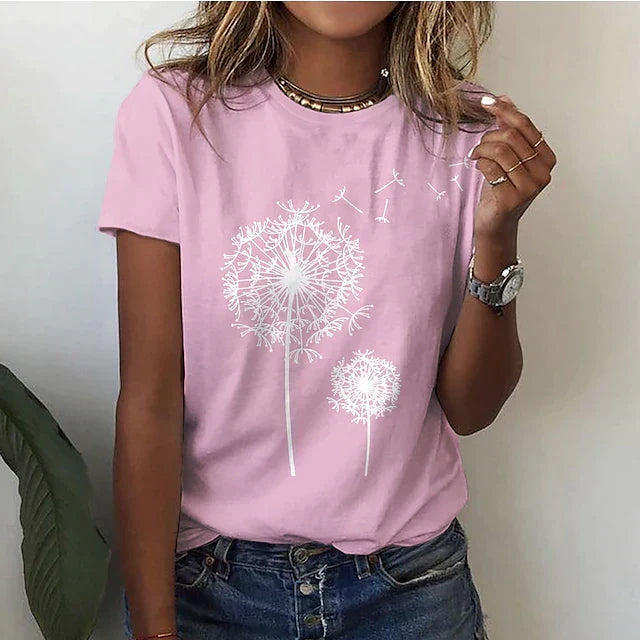 Women’s Round Neck Short Sleeve T-Shirt - Minimalist Print Design