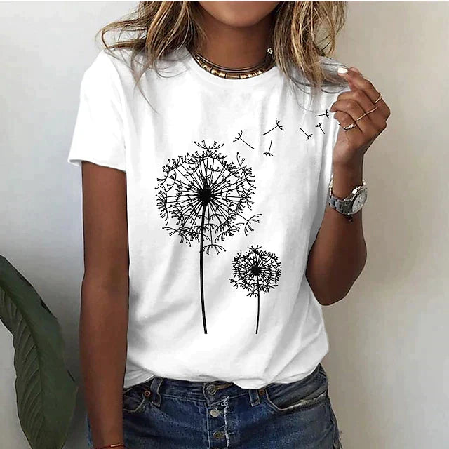 Women’s Round Neck Short Sleeve T-Shirt - Minimalist Print Design