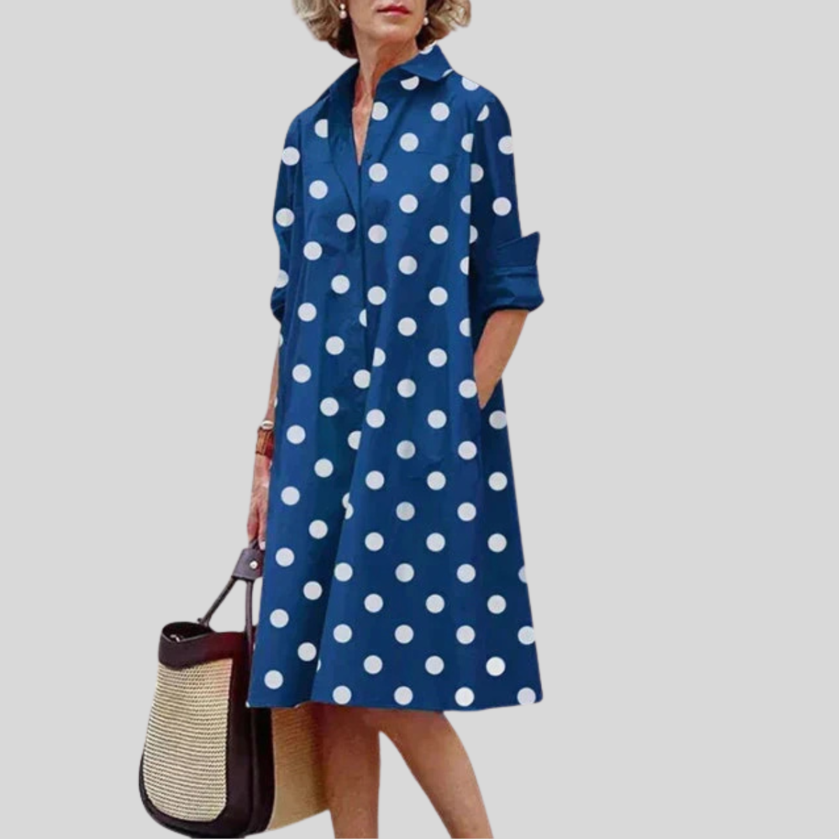 Women's Shirt Midi Dress Relaxed Long Sleeve Pockets