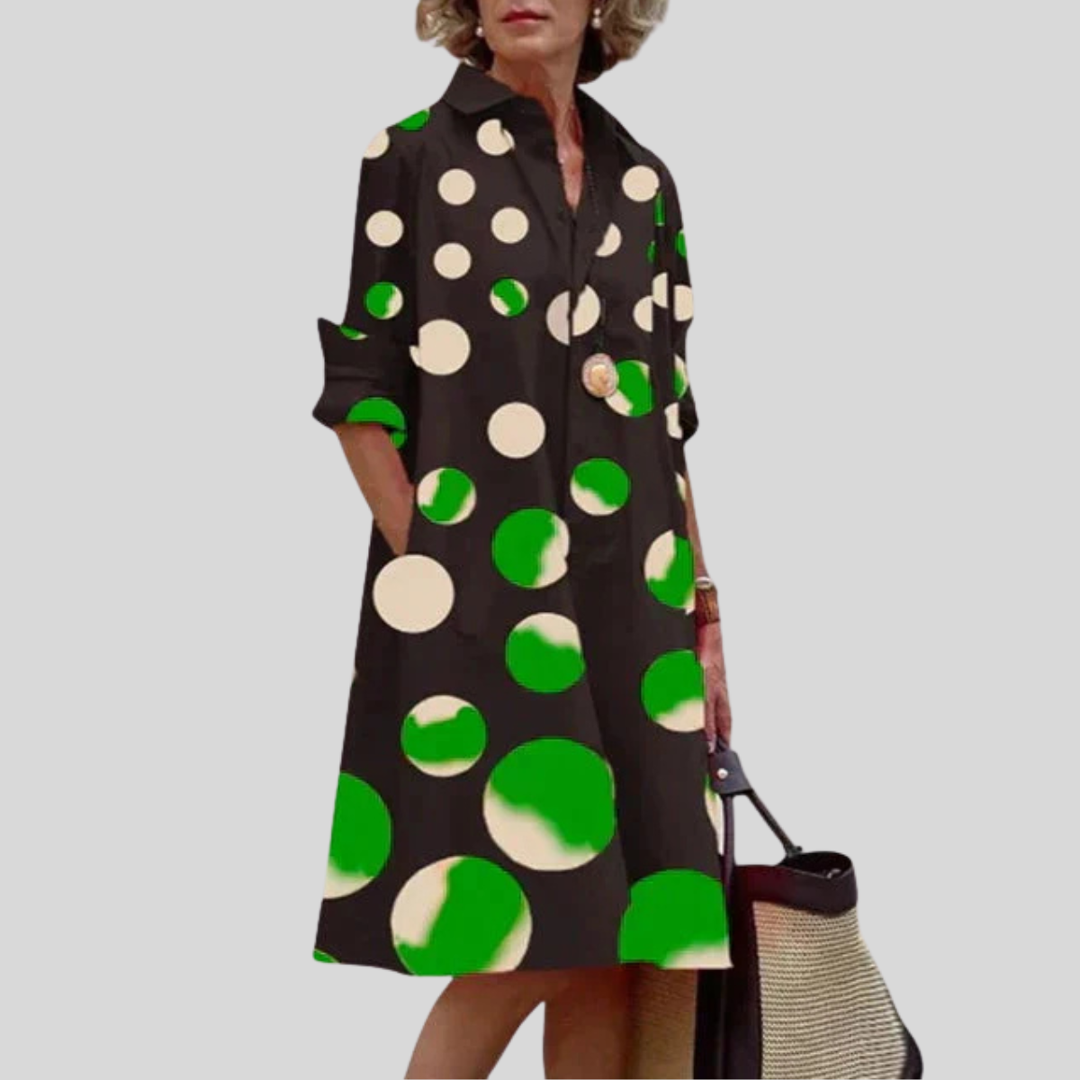 Women's Shirt Midi Dress Relaxed Long Sleeve Pockets
