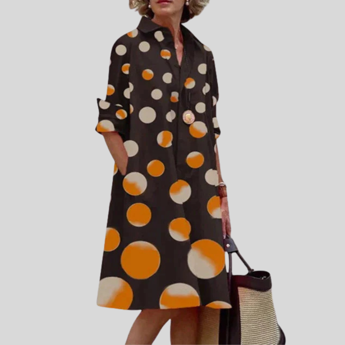 Women's Shirt Midi Dress Relaxed Long Sleeve Pockets