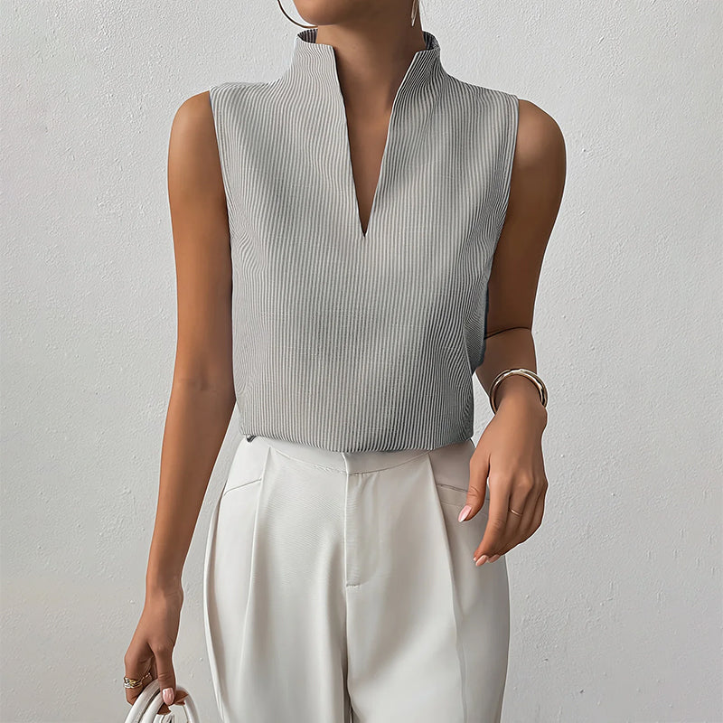 Women's Sleeveless Stand Collar Top - Striped Pattern Style