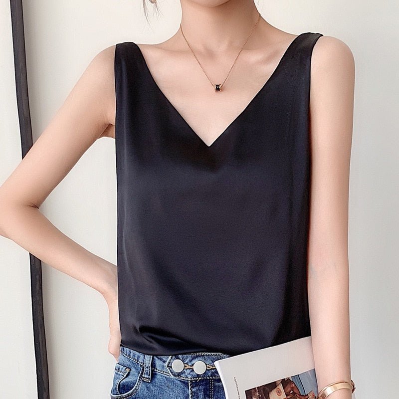 Women's Sleeveless V-Neck Top - Silk Smooth Finish