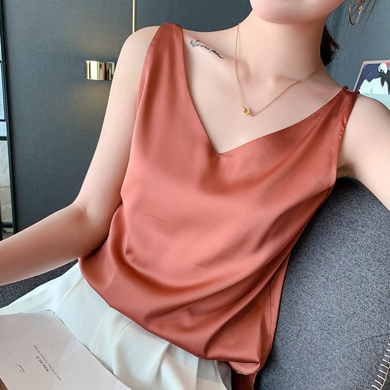 Women's Sleeveless V-Neck Top - Silk Smooth Finish
