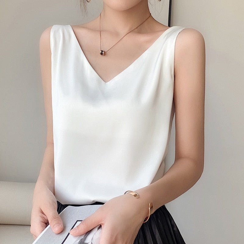 Women's Sleeveless V-Neck Top - Silk Smooth Finish