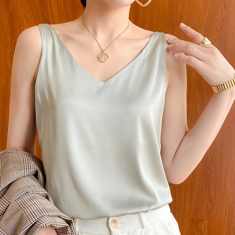 Women's Sleeveless V-Neck Top - Silk Smooth Finish