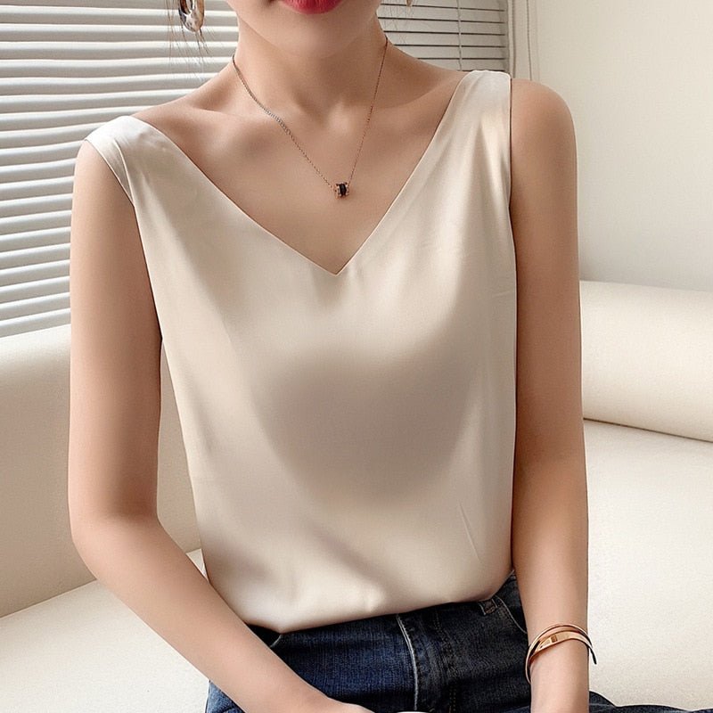 Women's Sleeveless V-Neck Top - Silk Smooth Finish