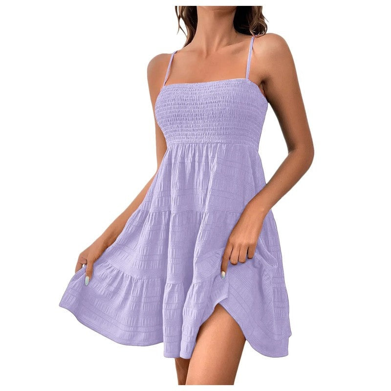 Women's Smocked Tiered Mini Sundress Relaxed Fit and Sleeveless Design