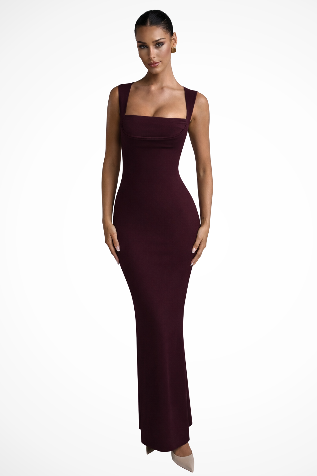 Women's Square Neck Bodycon Maxi Dress - Wedding Guest Dress with Wide Straps