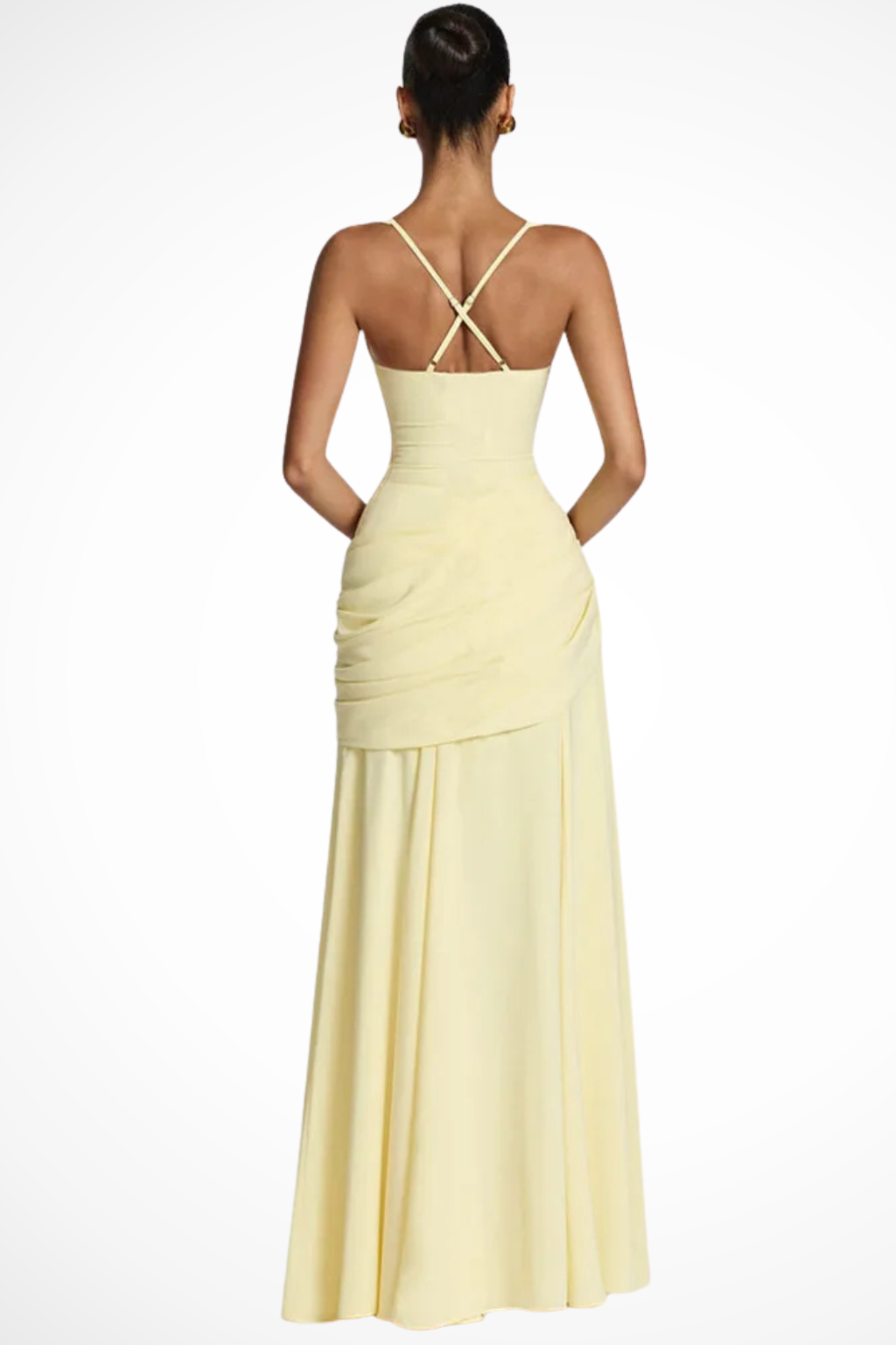 Women's Square Neck Maxi Dress - Ruched Bodice and Draped Skirt Detail
