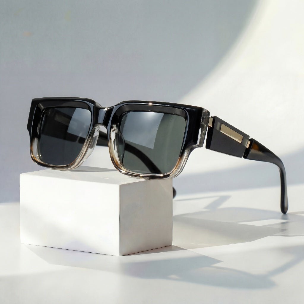 Women's Square Sunglasses - Thick Frames and Integrated Wide Temples