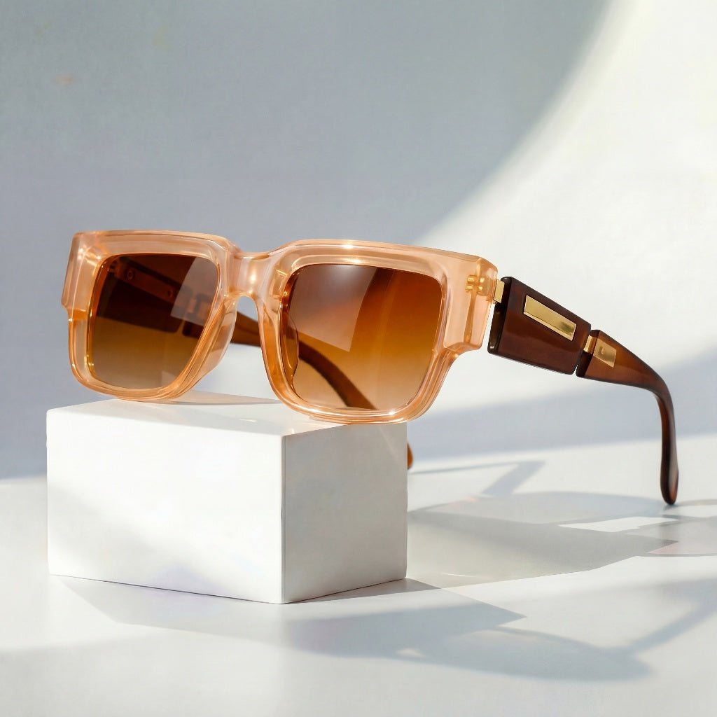 Women's Square Sunglasses - Thick Frames and Integrated Wide Temples