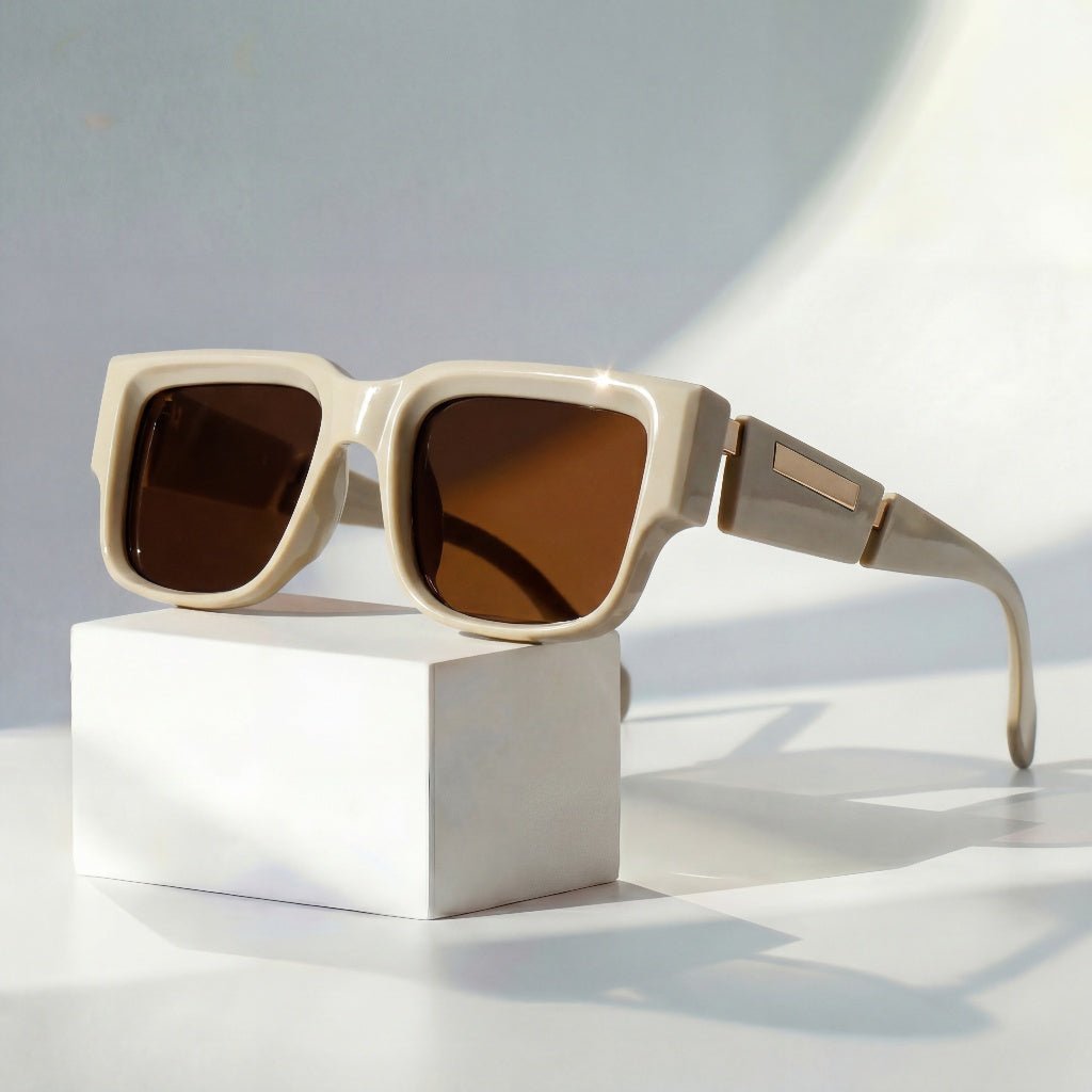 Women's Square Sunglasses - Thick Frames and Integrated Wide Temples