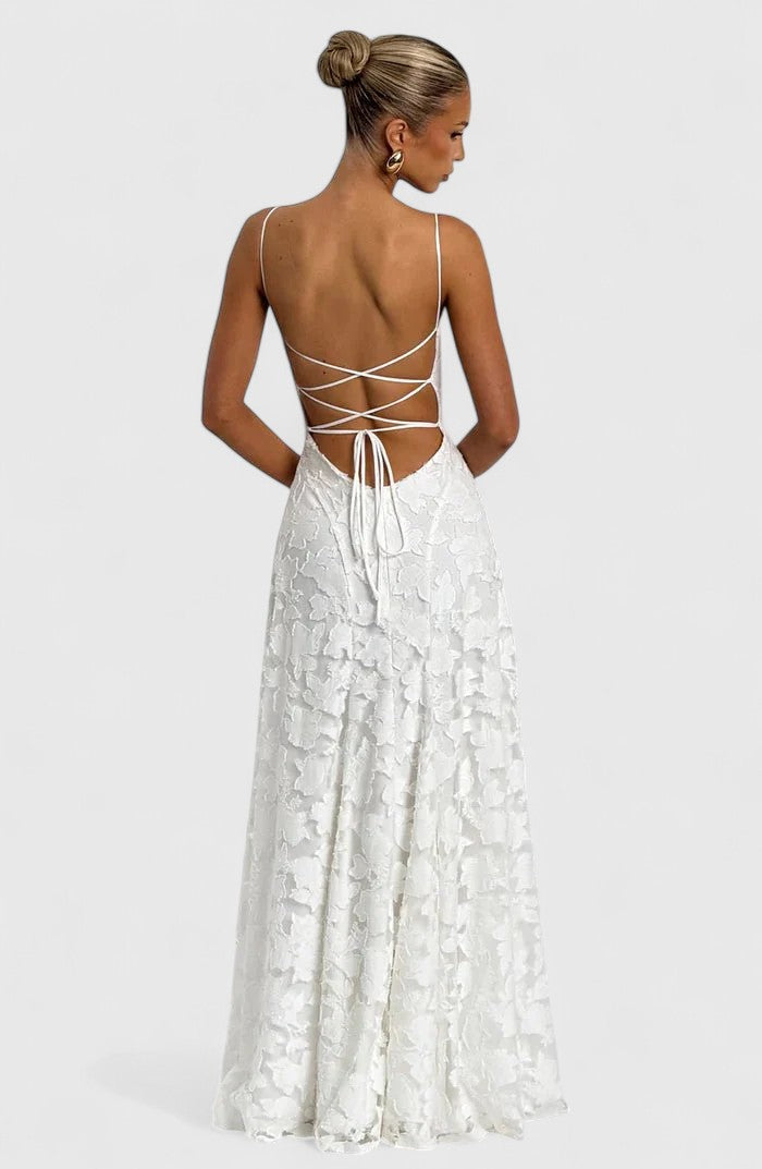 Women's Strappy Back Wedding Guest Maxi Dress Textured Fabric