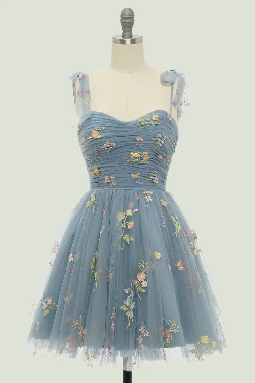 Women's Sleeveless Floral Embroidered Mini Dress - Layered Skirt Style